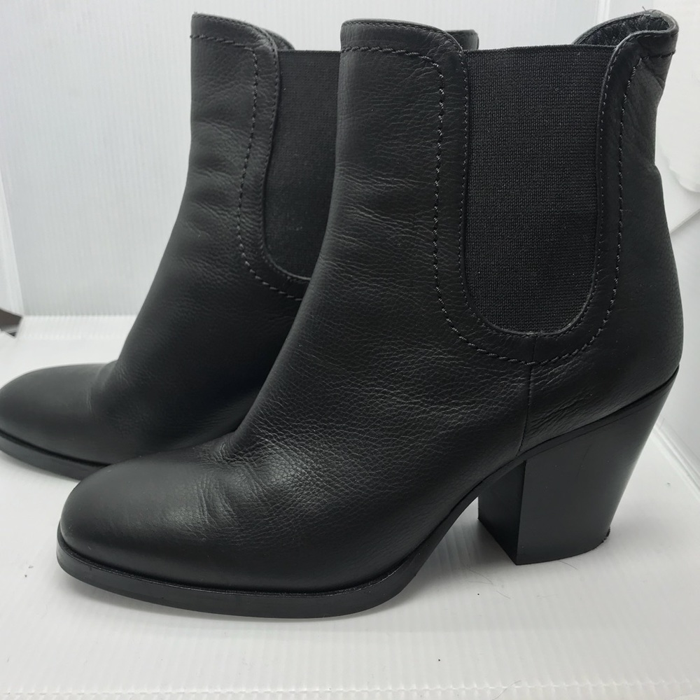 Scoop NYC Black Leather Chunky Ankle Boots 37.5 EU